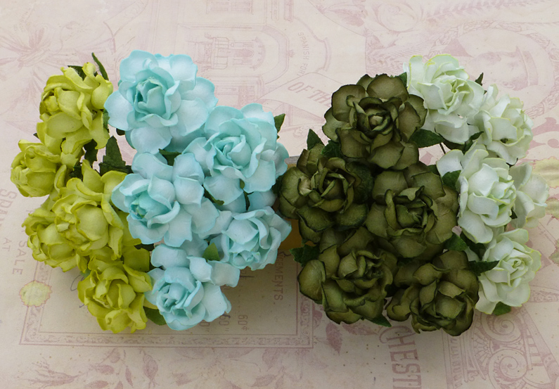 50 MIXED GREEN TONE MULBERRY PAPER COTTAGE ROSES