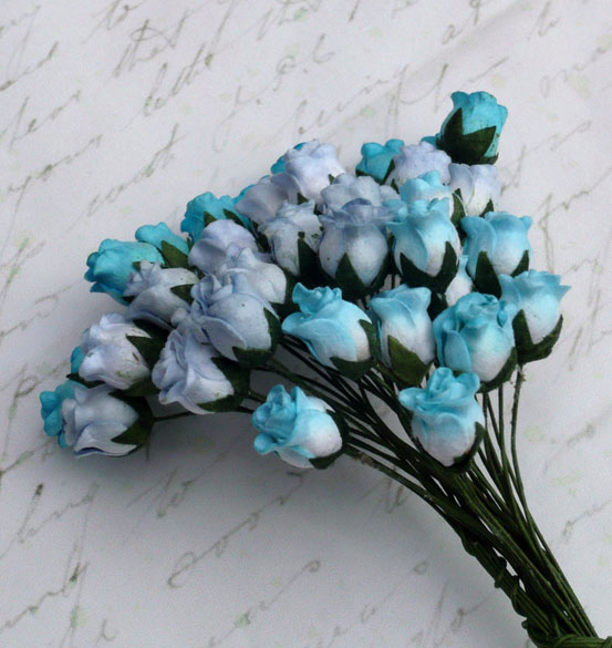 40 MIXED BLUE TONE HIP ROSEBUDS