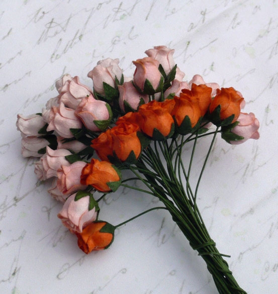 40 MIXED PEACH/ORANGE TONE HIP ROSEBUDS