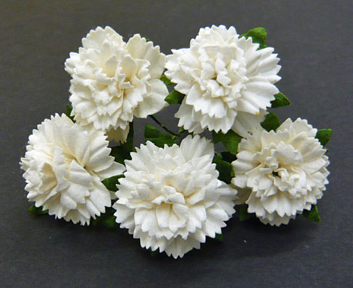 50 WHITE MULBERRY PAPER CARNATION FLOWERS - Click Image to Close