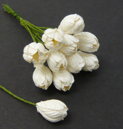 50 WHITE MULBERRY PAPER TULIP FLOWERS - Click Image to Close