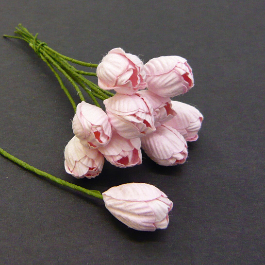 50 BABY PINK MULBERRY PAPER TULIP FLOWERS - Click Image to Close