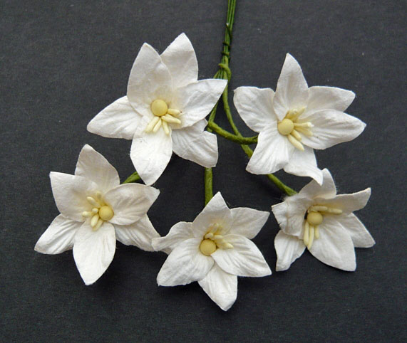 50 WHITE MULBERRY PAPER LILY FLOWERS - Click Image to Close