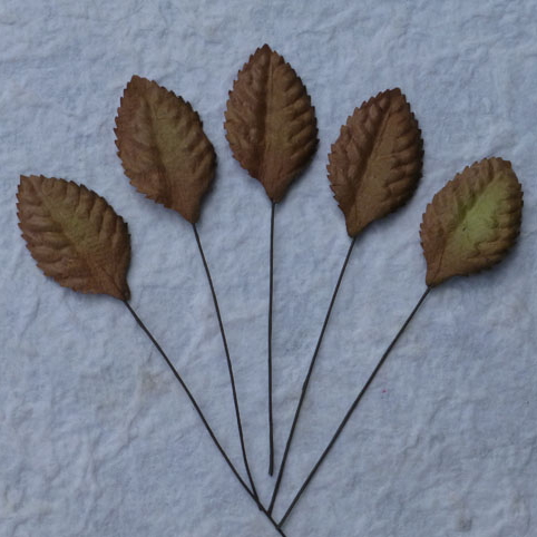 100 Brown Mulberry Paper Leaves - 35mm - Click Image to Close