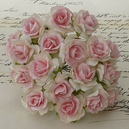 50 WHITE WITH BABY PINK CENTRE MULBERRY PAPER WILD ROSE - 30mm