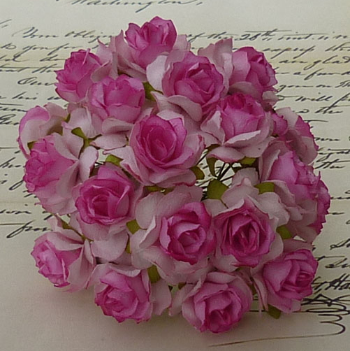 50 PINK WITH DEEP PINK CENTRE MULBERRY PAPER WILD ROSES - 30mm - Click Image to Close