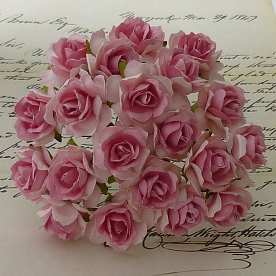 50 2-TONE PINK WITH DUSKY PINK CENTRE MULBERRY PAPER WILD ROSES - 30mm - Click Image to Close