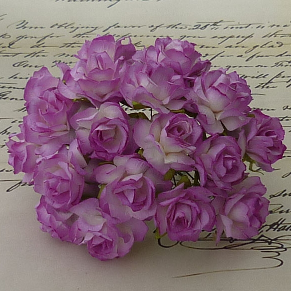 50 2-TONE VIOLET MULBERRY PAPER WILD ROSES - 30mm
