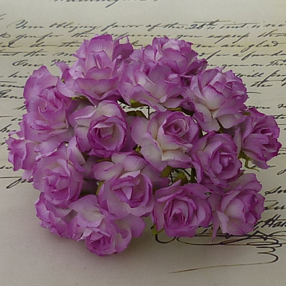 50 2-TONE VIOLET MULBERRY PAPER WILD ROSES - 30mm - Click Image to Close