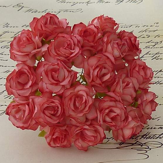 50 2-TONE STRAWBERRY RED MULBERRY PAPER WILD ROSES - 30mm
