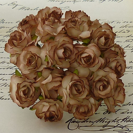 50 BROWN MULBERRY PAPER WILD ROSES - 30mm