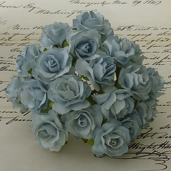 50 PALE BLUE MULBERRY PAPER WILD ROSES - 30mm - Click Image to Close