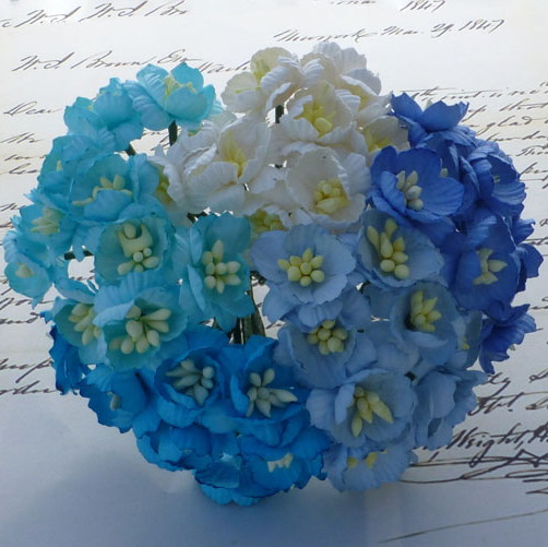 50 MIXED BLUE/AQUA CHERRY BLOSSOMS - Click Image to Close